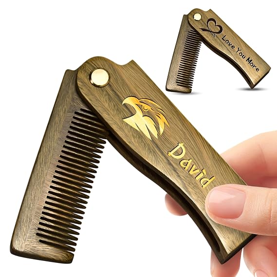 Personalized Wooden Folding Beard Comb for Men