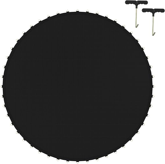 Replacement Trampoline Mat Jumping Mat Universal PP Jumping Pad Bounce Mat with T-shaped Spring Puller Tool and V-Hooks Accessory for Trampoline, Black