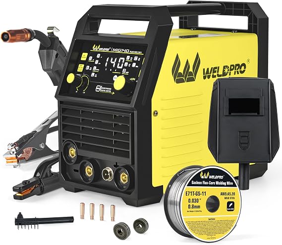 WeldPRO MIG Welder 140A 110/220V 5 in 1 Flux Core Welder Synergistic MIG/Thickness MIG/Lift TIG/MMA/Spot Welding Machine, IGBT Inverter Welder with LED Digital Display