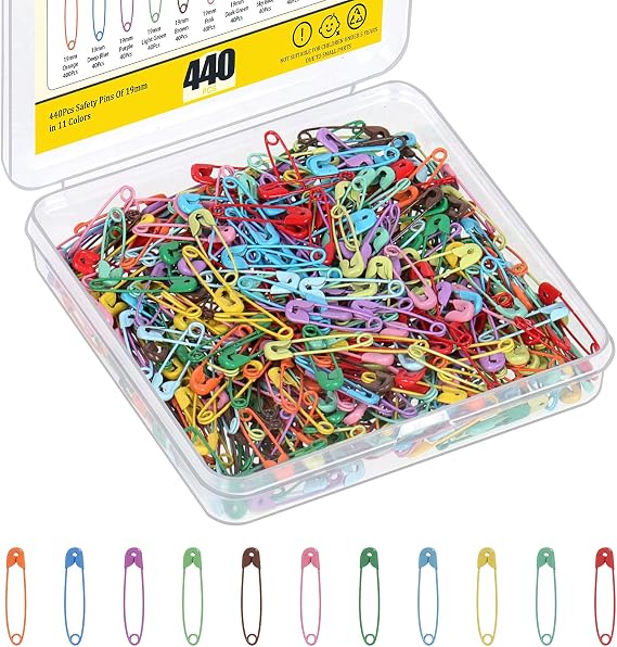 440 Pieces 19 mm 11 Colours Safety Pins Set Ceiling Pin Sewing Lock Safety Pins Carbon Steel Mini Safety Pins for Blankets Brooches Skirts Crafts Kilts
