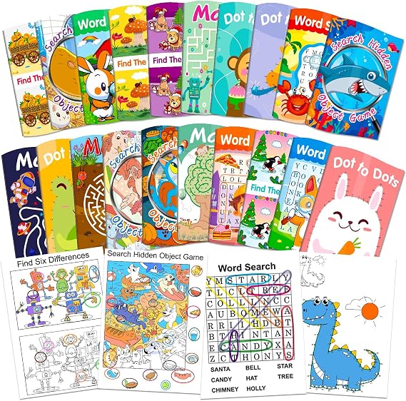 Elfew 20Pack Small Activity Books for Kids Age 4-8,8-12,Puzzles Books for Kids Party Favor Gift, Brain Game, Over 280 Different Games fit Classroom Activity, Boy and Girl Birthday Goodie Bag Stuffers