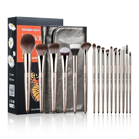 EIGSHOW 16 Stück Makeup Pinsel Set Professionelle Pinselsets Premium Synthetik Gesicht Augen Makeup Pinsel Set mit Tasche Geeignet für Anfänger & Profis (Monarch Butterfly)
