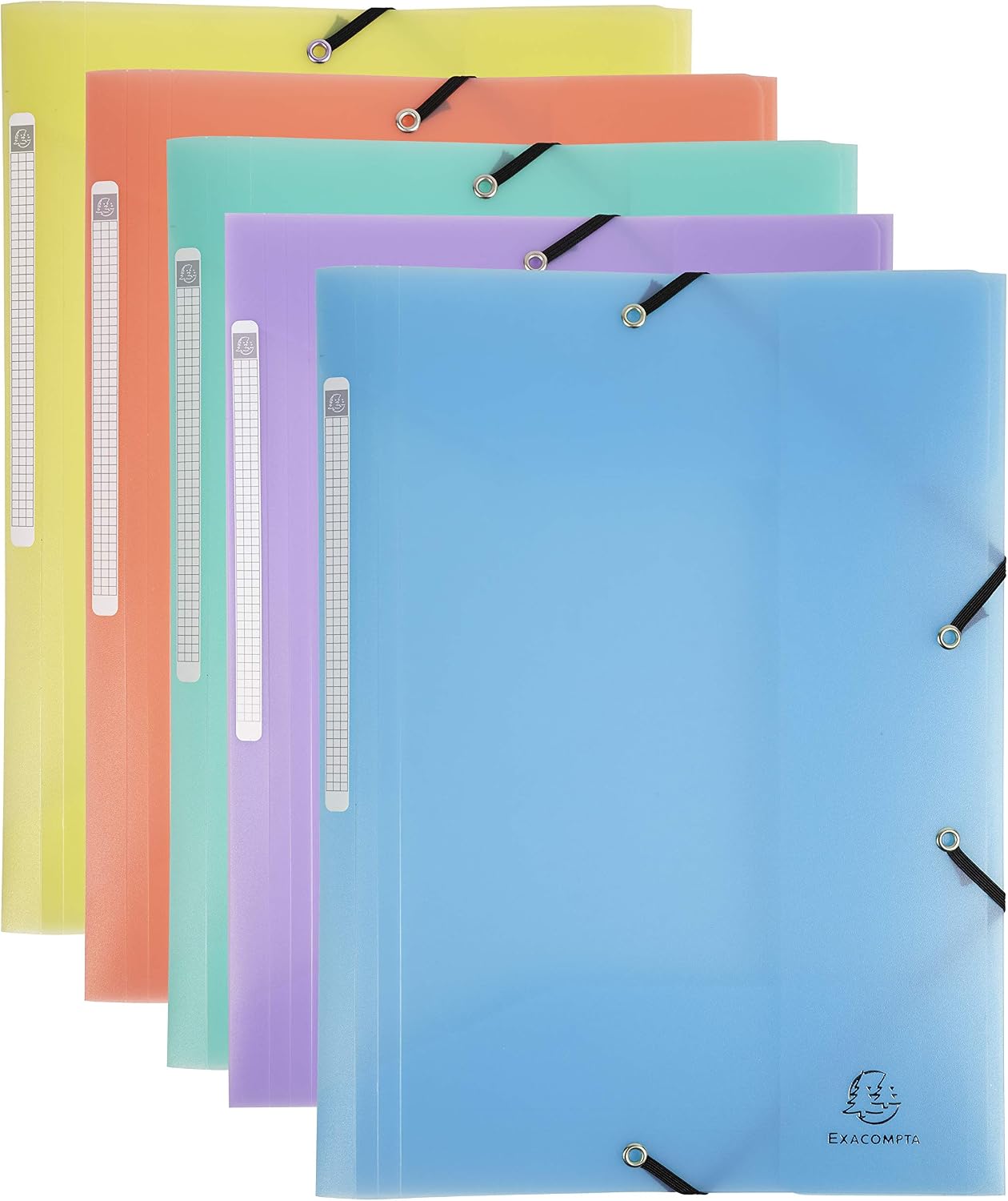 Exacompta - Ref 55170E - Chromaline Collection - Elasticated 3-Flap Folders - Suitable for Storing A4 Documents, Spine Label - Assorted Pastel Colours (Pack of 5)