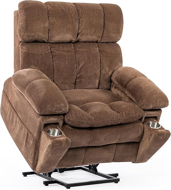 Dual-motor drive TV armchair, electrically adjustable, recliner with lift assistance, living room chair, recliner with lying function, multifunctional single sofa (Large,Brown)