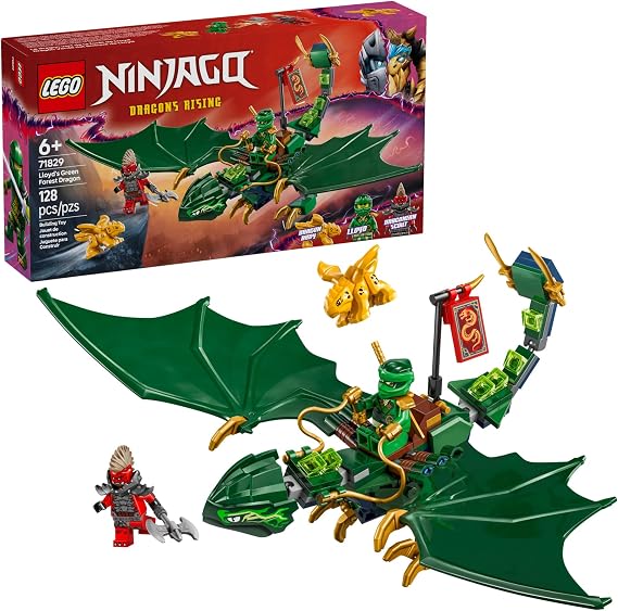 LEGO NINJAGO Lloyd's Green Forest Dragon Toy - Pretend Play Building Toy for Boys and Girls, Ages 6+ Birthday Gift for Kids - Dragon Figurine with 2 Minifigures for Kids - 71829