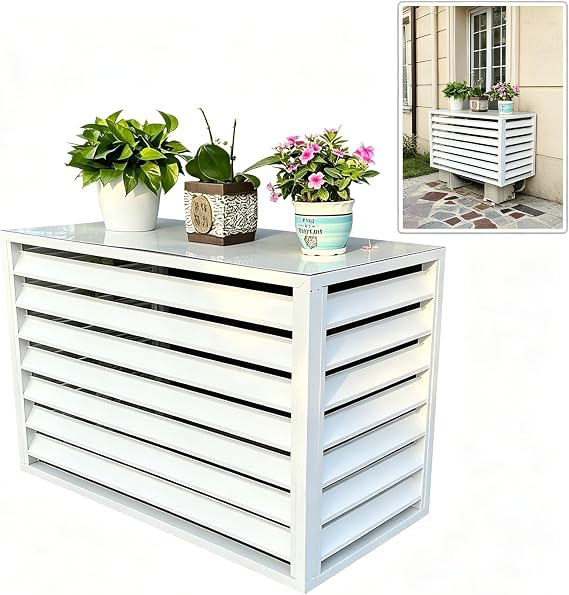 Durable air conditioner covers for outside with top lid, air source heat pump cover outdoor, weatherproof fire safe, maintains normal ventilation for 5HP units(White, 120×70×150 cm) [Energy Class A+++]