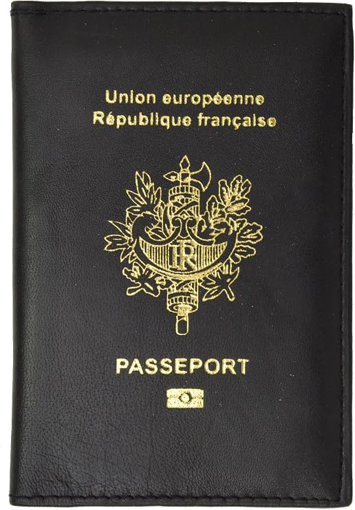 France Passport Cover with Credit card Holder Genuine Leather Travel Wallet with Imprint REPUBLIQUE FRANCAISE