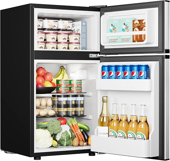 EUHOMY 3.2 Cu.Ft Mini Fridge with Freezer, 2 Door Mini Refrigerator, Silver