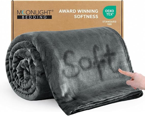 MOONLIGHT20015 Fleece Throw Blanket Dark Grey 5ft x 6.5ft - Soft Cosy Fluffy Blankets for Sofa/Couch/Bed, Warm Double Throws for Audlts Twin Size, Dark Gray, 150x200 cm