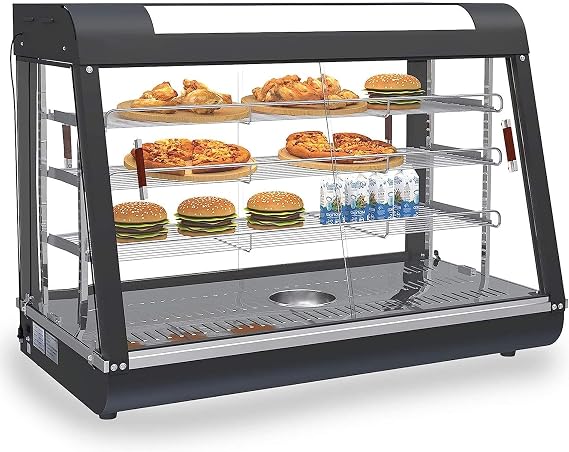 Commercial Food Warmer, 3 Tier Countertop Pizza Warmers Display Pastry Patty Warmer w/ 3D Heating with LED Lighting for Buffet Restaurant Shop Heater