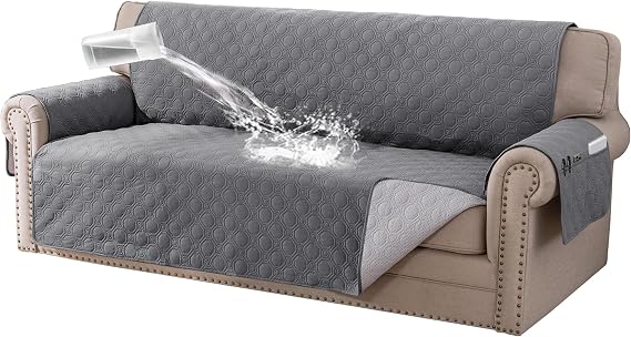 BellaHills Sofa Cover 3 seater 100% Waterproof Sofa Covers Non-Slip Sofa Slipcovers Couch Covers Washable with Elastic Strap Sofa Protectors from Pets Seat Width 68"(3 Seater, Grey)