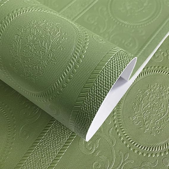 Green 3D Embossed Textured Peel Stick Wallpaper 17.3"x120" | Removable Renter Friendly Contact Paper, Waterproof Self Adhesive Wallpaper for Bedroom, Bathroom, Decor,14.4 sq.