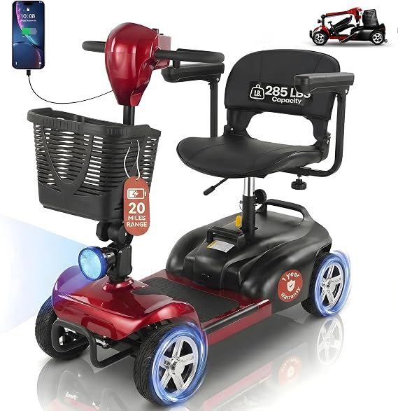 DECOMIL Mobility Scooter for Seniors 20 Miles Range, 4 Wheel Foldable Electric Scooter, 24V 20Ah Battery, 300W Motor, 285 lbs Capacity, Travel Scooter