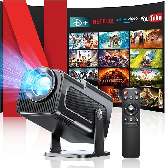 Seseno projektör, Mini projektör, 4K FHD 1080P Taşınabilir projektör, Android 11.0 5G WiFi 6 BT 5.0 destekli, Otomatik trapez düzeltme, 150 inç, 360 derece döner Akıllı projektör, Telefon/PC/Dizüstü