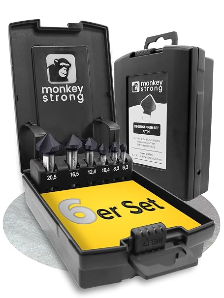 monkeystrong Countersink Set Metal and Stainless Steel HSS-E AlTiN 90° 6.3