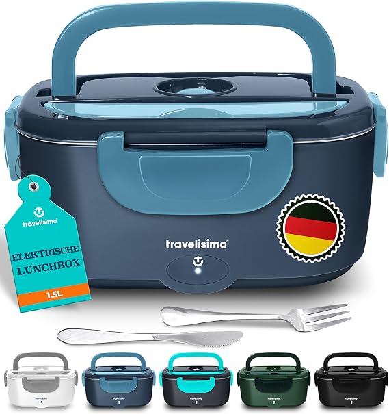 TRAVELISIMO Elektrische Lunchbox 100W Essen Warmhalten Behälter 15L Heat Box 3-in-1 Electric Lunch Box Wärmebox Essen 12V/24V/220V für Arbeit Auto Lkw Lunchbox Elektrisch und Beheizbare Lunchbox