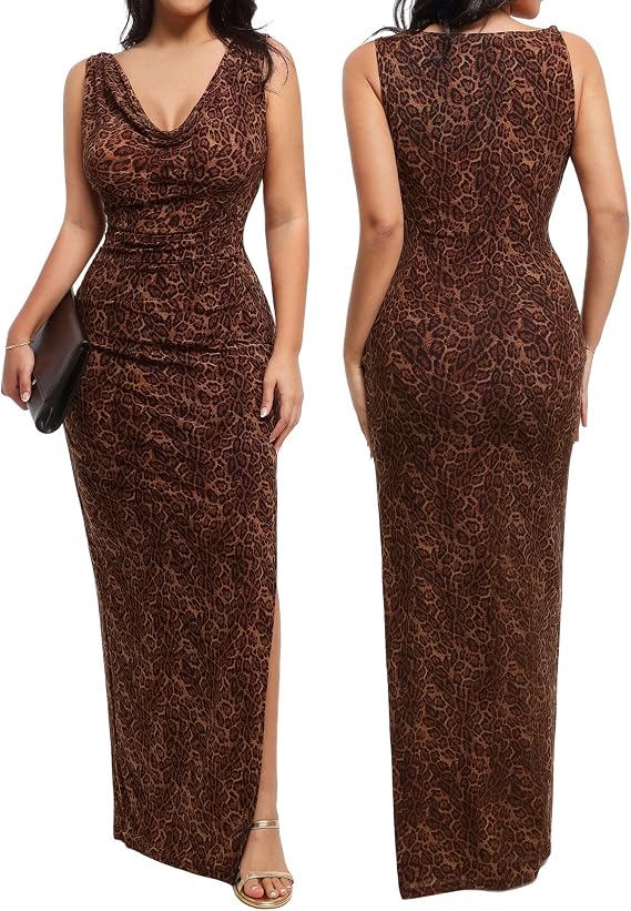 Popilush Maxi Formal Dresses for Women, Shapewear Ruched Dress