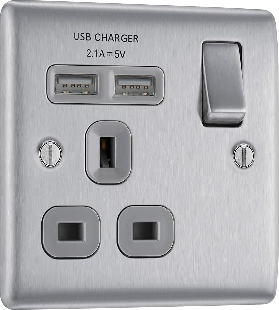 BG Electrical Fast Charging Switched Single Socket with Two Charging USB Ports