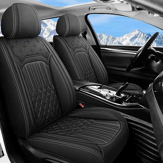5 Seats Leather Car Seat Covers for Kia Seltos 2021-2024 2025,Luxury Comfort Waterproof Breathable Nappa Leather Car Seat Cover,Airbag Compatible Seat Cushions(Black,Full Set)