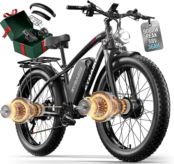 Electric Bike for Adults,Peak 9000W Brushless Dual Motor Ebike,58V36AH Electric Bicycle 24/26" Fat Tire,Max Speed 45Mph E-Bike,Dual Hydraulic Disc Brake Electric Mountain Bike for Men Women