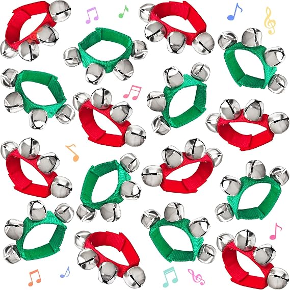 16 Pcs Band Wrist Bells, Musical Shaking Jingle Bell Wristbands for Adults, Adjustable Ankle & Wrist Percussion Accessories for Christmas Parties, Festivals & Group Events