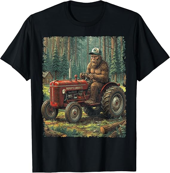 Bigfoot Farmer Driving Tractor Cool Farm Dad Rancher Farming T-Shirt