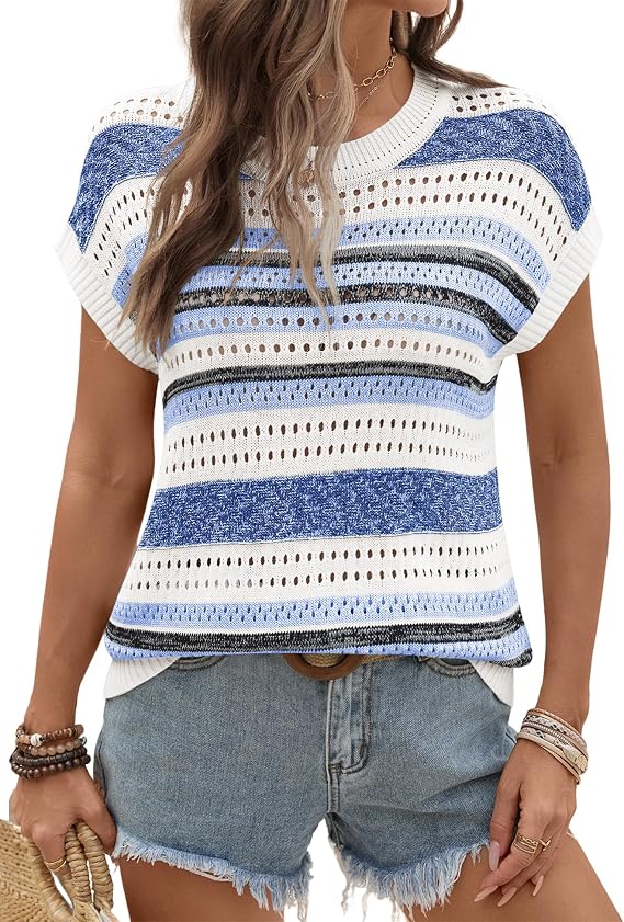Ivicoer Womens Summer Tops Crochet Cap Sleeve Sweater Hollow Out Beach Vacation Clothes Trendy 2026