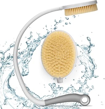 1 Pack Back Scrubber Long Handle Shower Brush 27" Curved Back Brush with U-Shaped Curved Handle Shower Back Washer for Women Men Elderly Exfoliation