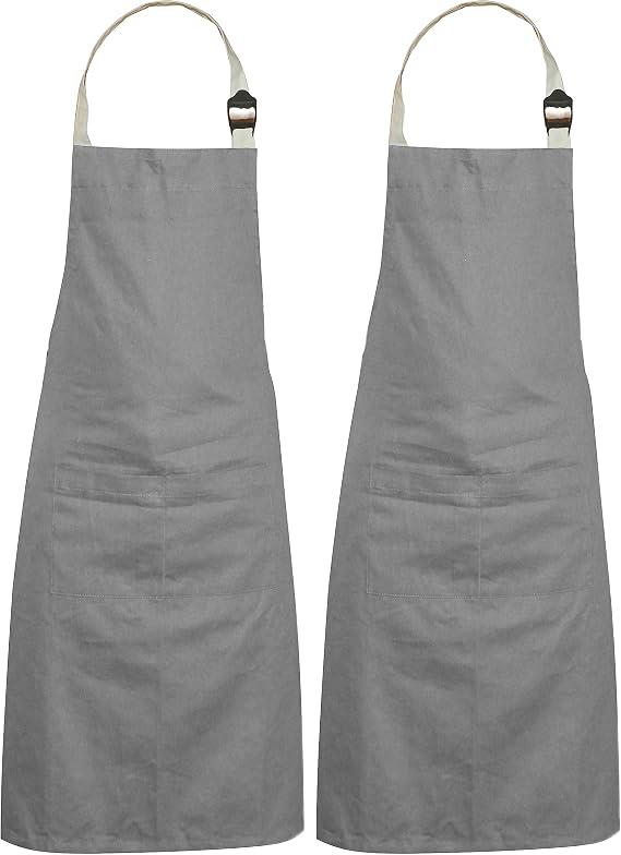 Kitchen Chef Apron with 2 pocket Cotton Bib Apron with Adjustable Straps|Restaurant Embroidery Craft Painting 28"x35" 2 Pack