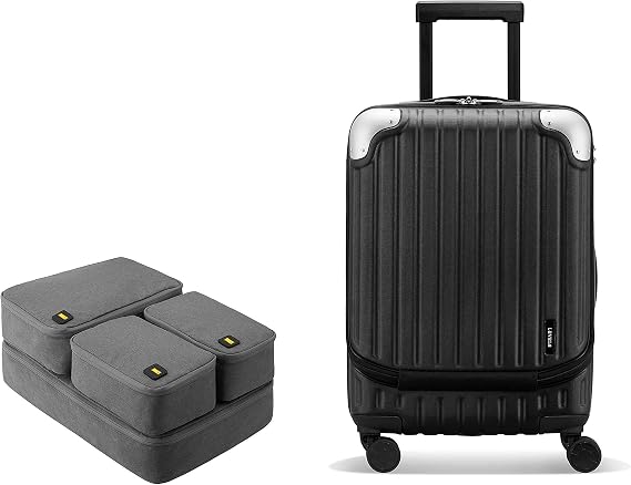 LEVEL8 Grace Expandable 20" Carry-On Luggage with 4 PC Organizer Packing Cubes - Black, Carry-On 20-Inch