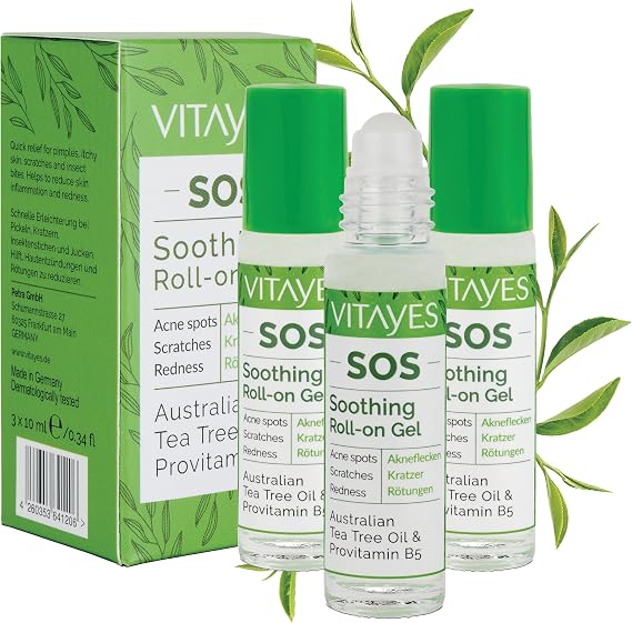 VITAYES SOS Skin Serum - Acne and Acne Preventive, Blackhead, Skin Redness, Itching, Anti-Fly Insect Bite Repair Tea Tree Oil and Provitamin B5 Serum, Triple Packaging 30 ml