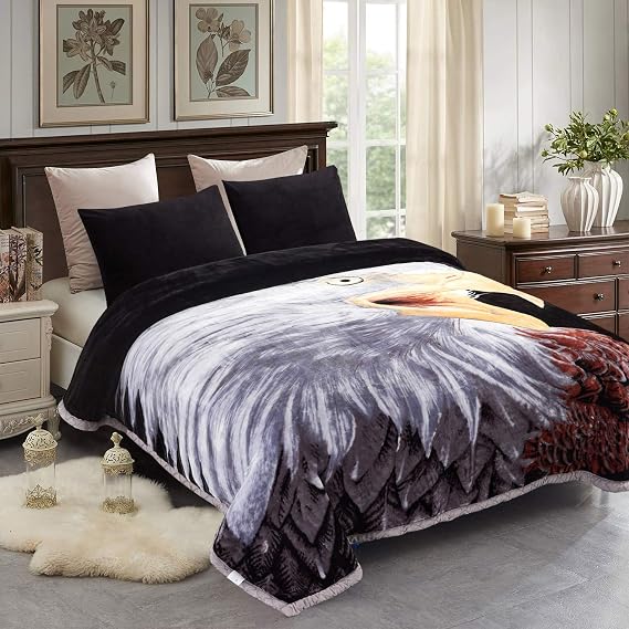 JML Raschel Fleece Blanket King Size Heavy, 10.5 lbs, 87"x94", Eagle/Lion | Korean Style, 2 Ply, A&B Printed, Lint Free, Plush, Silky Soft Fluffy Thick Warm for Winter