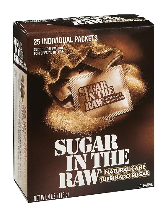 Sugar In The Raw Turbinado Cane Sugar Packets, Non-GMO Project Verified, Vegan and Gluten Free, 25 Packets (4 Oz) - 4 Pack