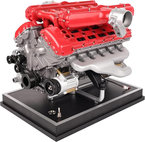 Metal V12 Engine Model Kit That Works 800+ PCS Metal Motorized 4-Stroke Engine with Electric Drive, DIY STEM Building Project & Educational Gift for Adults, and Car Enthusiasts | Chain-Driven Timing, Visible Piston and Crankshaft Motion, Anodized Aluminum and Stainless Steel, Home or Office Display
