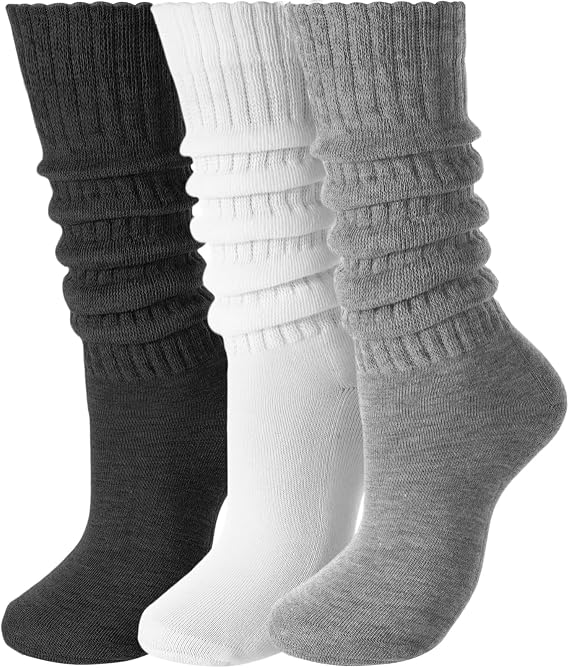 3 Pairs Slouchy Socks for Women, Long Chunky Knee High Scrunch Socks Women's Fall Winter Socks Size 5-11