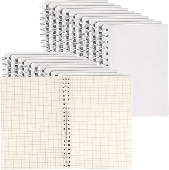 20 Pack A5 Squared Spiral Notebook, 80GSM Thick Paper Grid Notebook with Clear Cover for Sketching and Journal, 80 Sheets / 160 Pages per Pad, 14 x 20cm