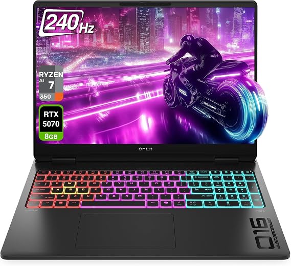 HP OMEN 16 MAX Gaming Laptop, AMD Ryzen AI 7 H 350, 32 GB DDR5 RAM, 1 TB PCIe SSD, 16" WQXGA (2560x1600) 240Hz Display, Nvidia G-Force RTX 5070, 4-Zone RGB Backlit Keyboard, W11 Home, Shadow Black