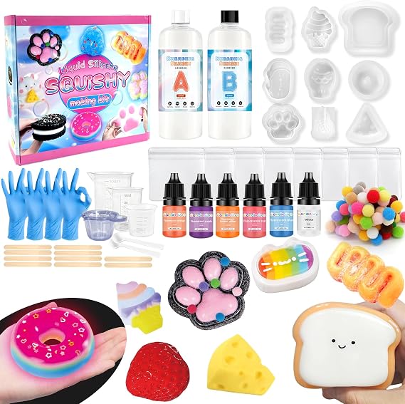 Squishy Make Your Own Set Squishy Set 500 ml Liquid Silicone Making Kit 1:1 Ratio DIY Creative Gifts with Shape Glove Measuring Cup Wooden Sticks-B