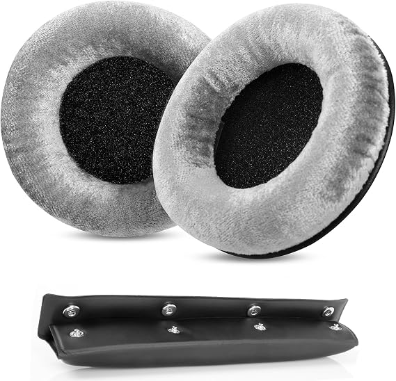 MMX300 DT770 Ohrpolster für Beyerdynamic DT770 Pro/DT880/DT990 Pro Ersatz-Kopfband mit weicher Velours-Polsterung passend für DT880 Pro/HS200/HS400/DT 790/DT797-Silber-Set