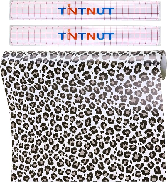 Tintnut Leopard Cheetah Permanent Vinyl Roll 12in x 5ft Adhesive Vinyl | Black white animal prints,for home decor self sticker vinyl sheets,for most cutting machine,easycut & weed,stretchy& washable