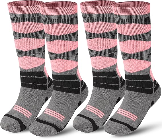 Winter Warm Kids Ski Socks - 2 Pairs Merino Wool Thermal Skiing Socks for Boys, Girls, Youth, Toddlers