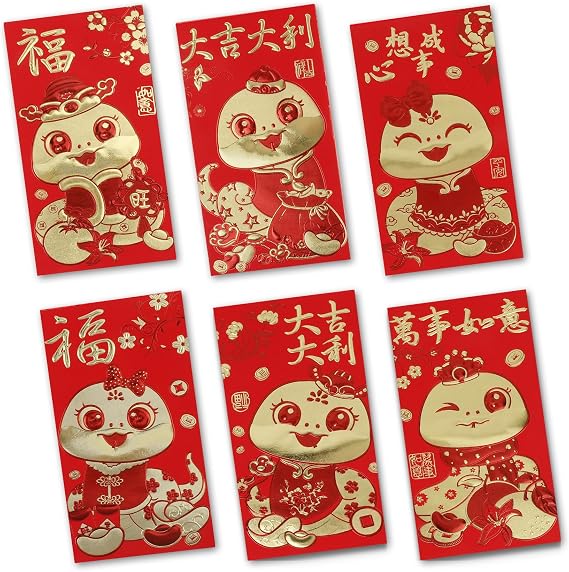 Chinese New Year Red Envelopes Snake 2025, 72 Pcs Lunar New Year Envelopes, Year of the Snake Red Envelope, Lucky Money Envelopes for Cash, Red Pocket Hong Bao for Spring Festival Christmas Gift