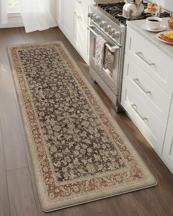 COLOR&GEOMETRY Kitchen Mat 60x150cm Faded Vintage Anti Fatigue, Light Taupe