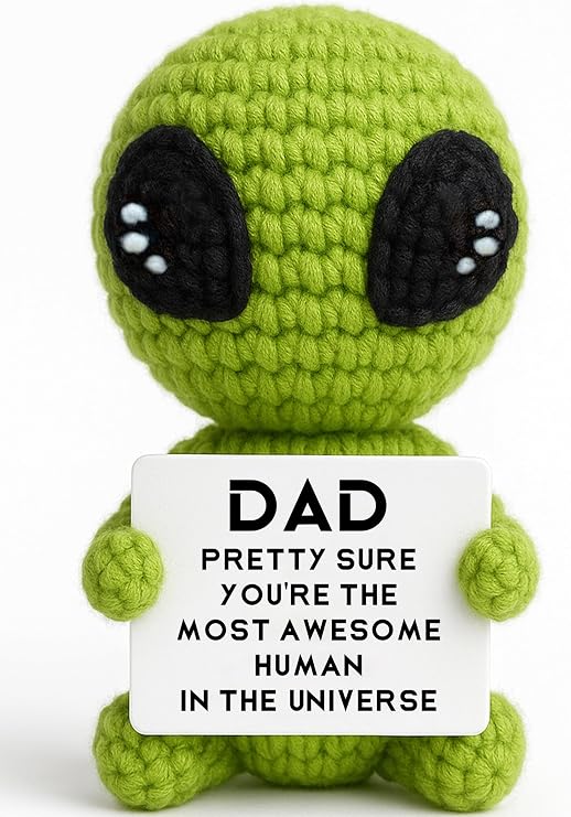 Valentines Dad Gifts from Son Daughter for Birthday Fathers Day Crochet Alien Funny Cute Small Gift for Dads Step-Dads I Love You Girl Papa Gift Idea