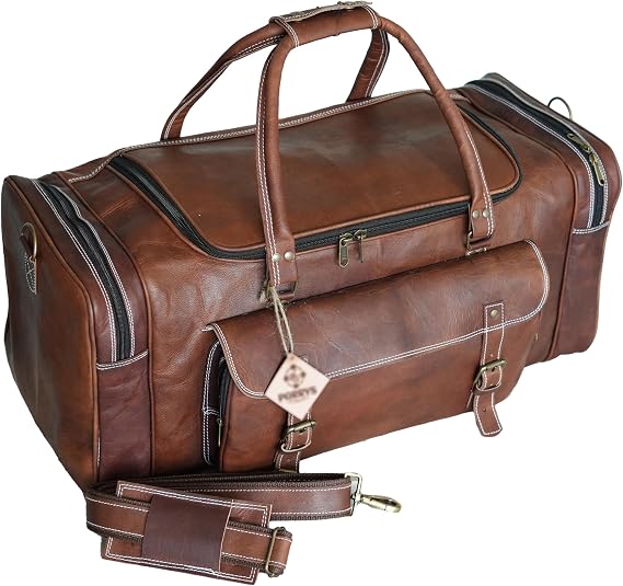 Leather Duffle Bag for Men 21 Inch - Full Grain Leather Weekender Overnight Bag, Airline Carry On Travel Duffel, Brown