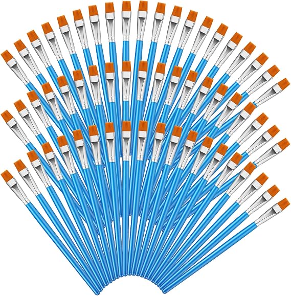 Crtiin 60 Bulk 1/2 Inch Flat Paint Brushes for Acrylic Painting Large(Blue)