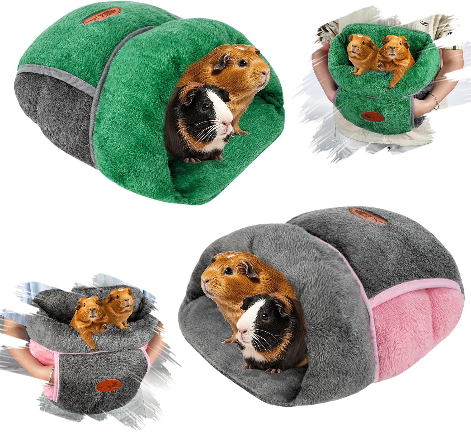 YUEPET 2 Pack Guinea Pig Hideout Portable Guinea Pig Pocket Bedding Cozy Cuddle Sack Snuggle Bag Bunny Bed for Small Animals Hamster Ferret Hedgehog Chinchilla Rabbit Cage Accessories GreyGreen