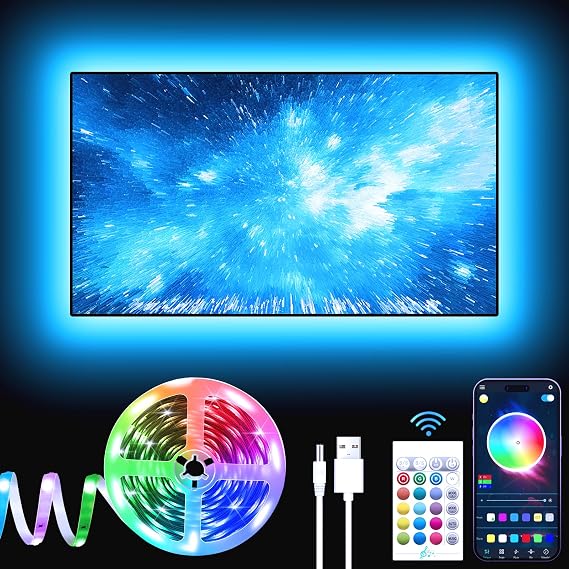 GIPOYENT TV LED Lights, 13.1ft RGB Color Changing Light Strip for 40-65 Inch Home Theater with Bluetooth Function
