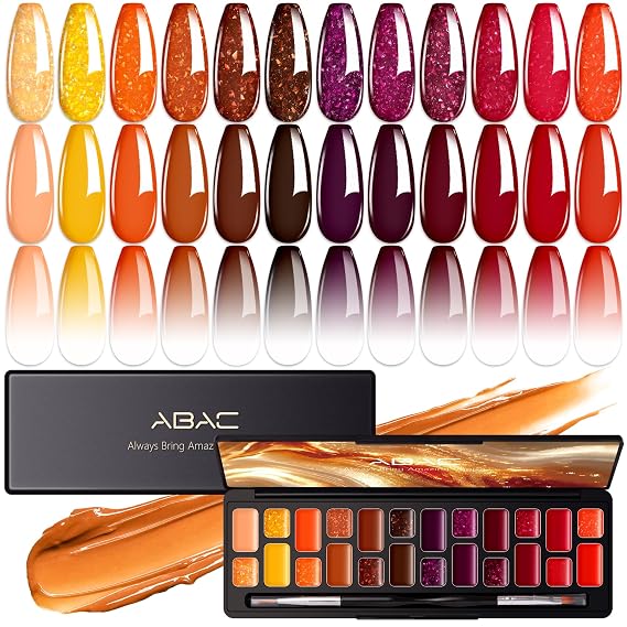 ABAC 24 Color Patting Gel Polish Palette,Glitter Ombre Gel Nail Polish Set,Solid Cream Gel for Aura Gradient Blooming Nail Art,Burgundy Brown Glitter Shades