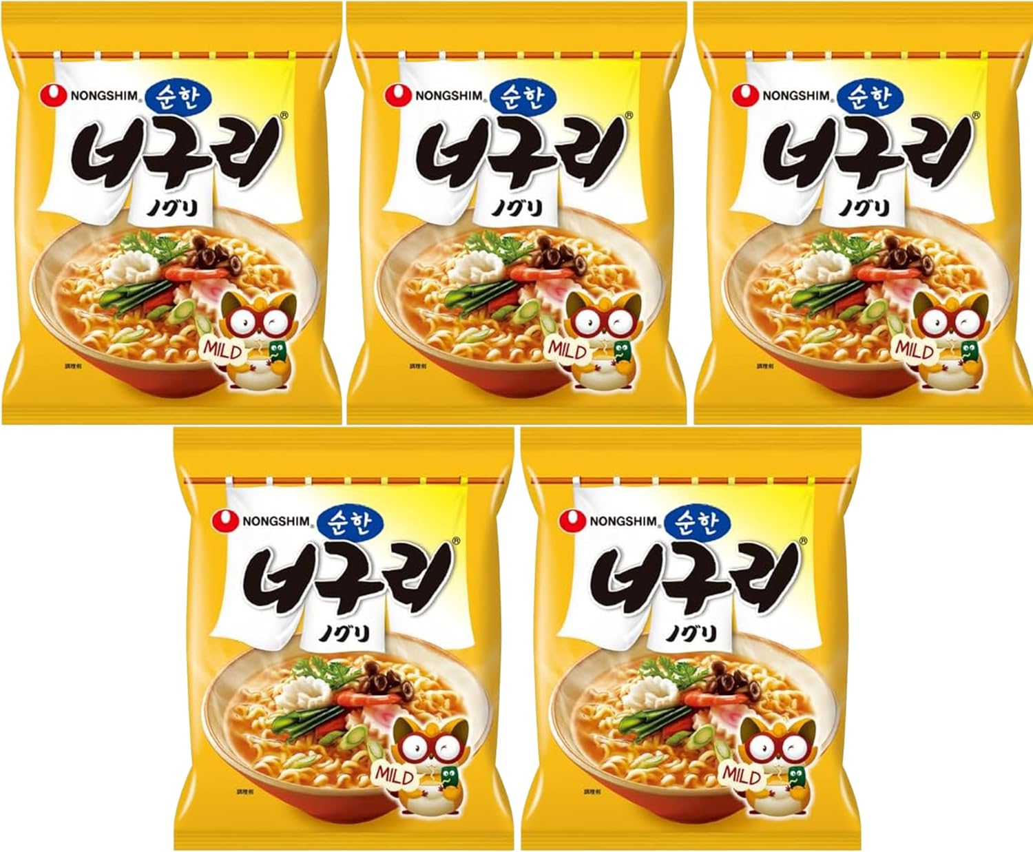 Nongshim Mild Noodle Ramen, 4.2 oz 120 g, 5 Packets, Korean Food, Korean Ingredients, Korean Ramen, Instant Ramen, Bag Ramen, Ramen, Delicious Ramen